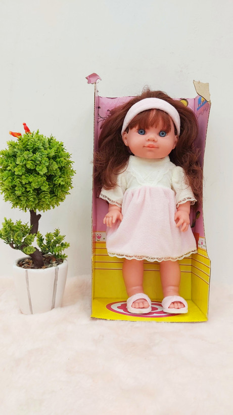 عروسک مای مای تمام گوشتی ۴۰ سانتی موزیکال آوازه خوان مو کاشت با جعبه ویترینی